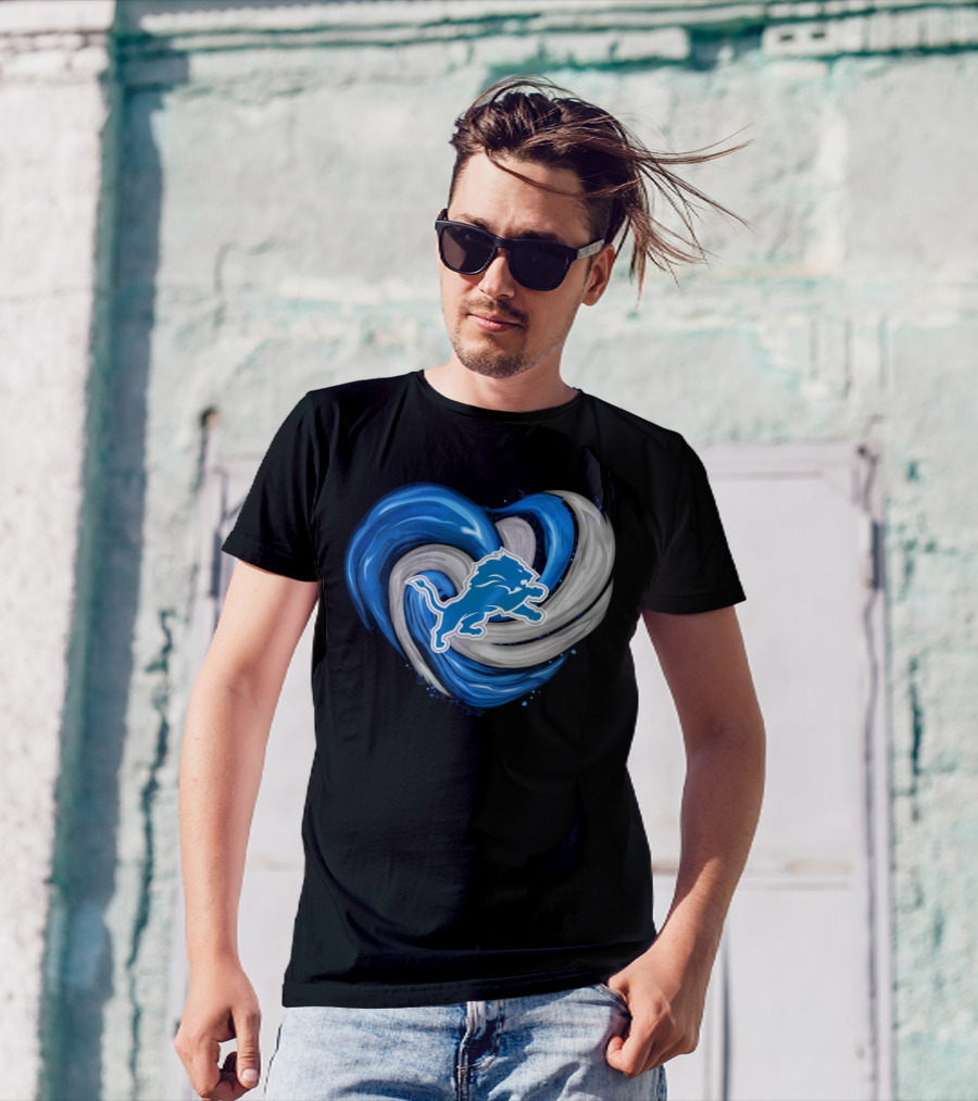 Detroit Lions Blue And Silver Swirling Heart T-Shirt
