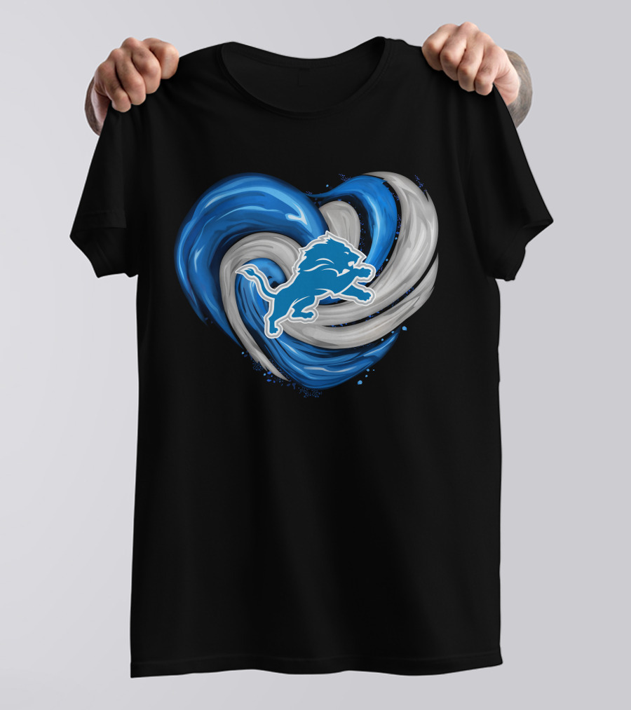 Detroit Lions Blue And Silver Swirling Heart T-Shirt