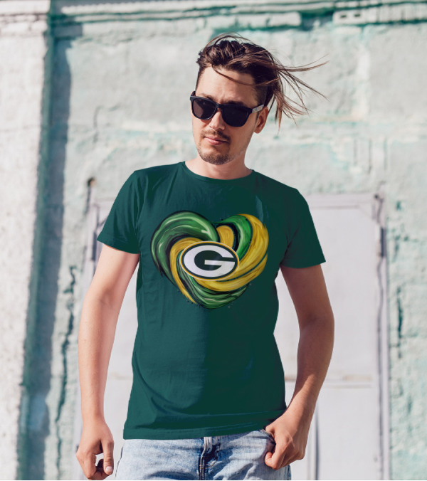Green Bay Packers Heart Logo Swirl Tornado T-Shirt