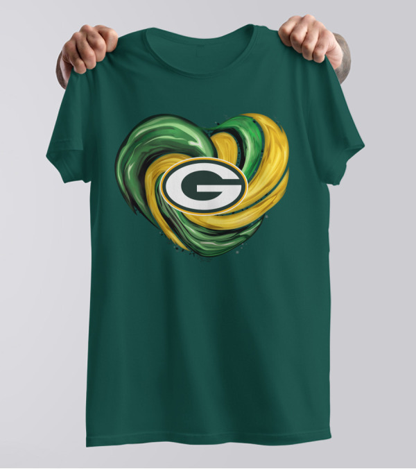 Green Bay Packers Heart Logo Swirl Tornado T-Shirt