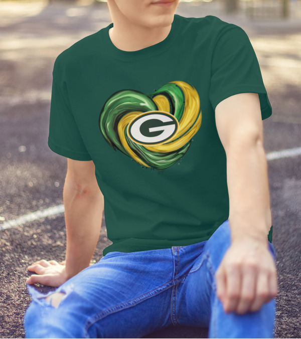 Green Bay Packers Heart Logo Swirl Tornado T-Shirt