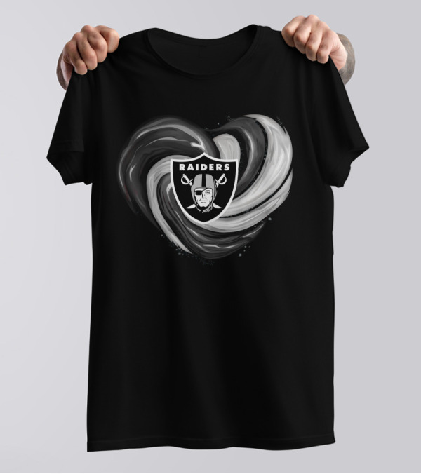 Las Vegas Raiders Heart Design With Logo In Black And White Swirl T-Shirt