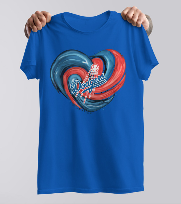 Dodgers Tornado Heart Blue Red Swirl Baseball T-Shirt