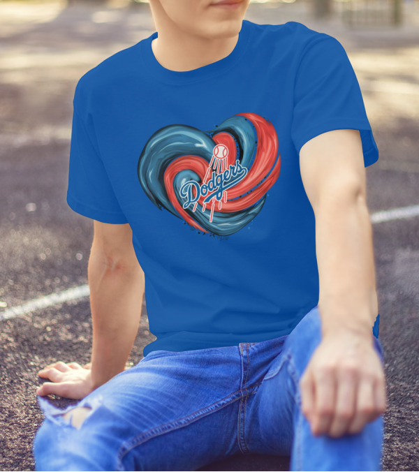 Dodgers Tornado Heart Blue Red Swirl Baseball T-Shirt