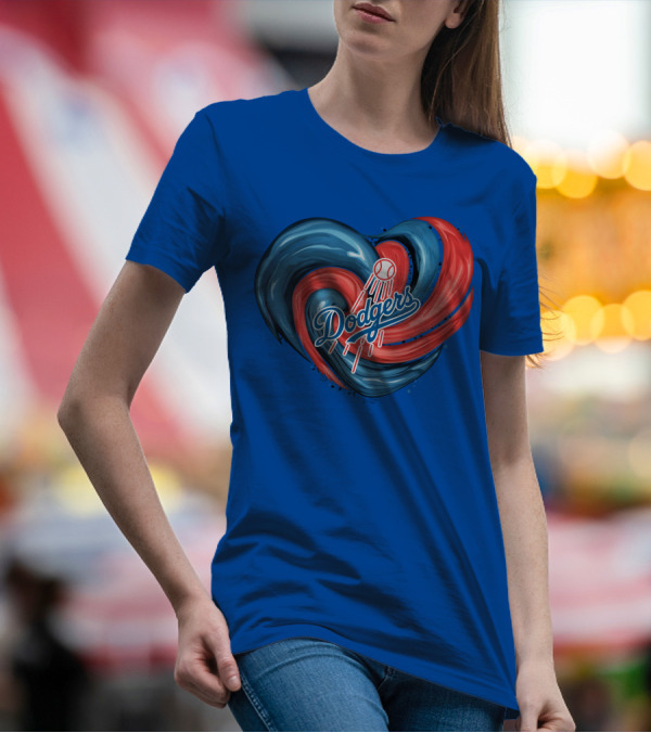 Dodgers Tornado Heart Blue Red Swirl Baseball T-Shirt
