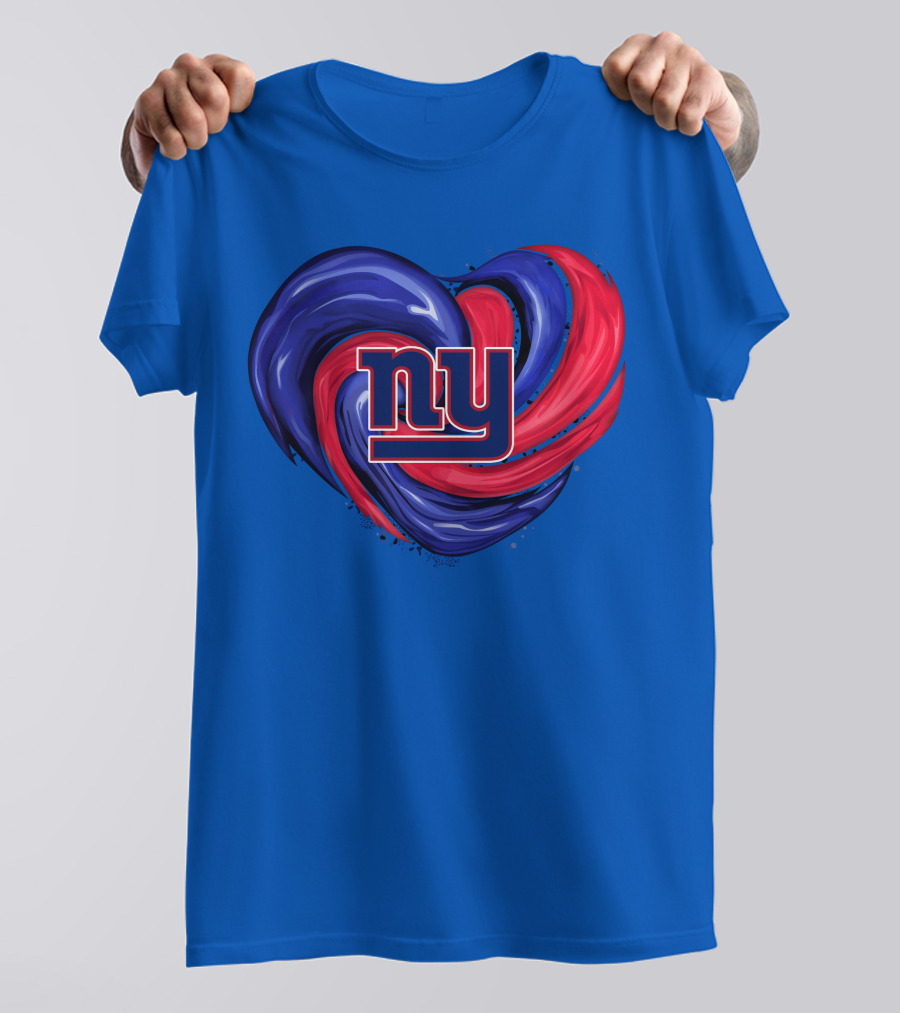 New York Giants Tornado Heart NY Logo Blue Red Swirl T-Shirt