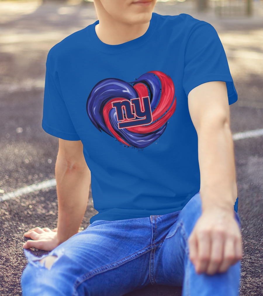 New York Giants Tornado Heart NY Logo Blue Red Swirl T-Shirt