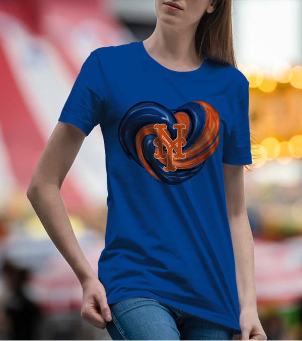 New York Mets Heart Swirl Icon Emblem T-Shirt