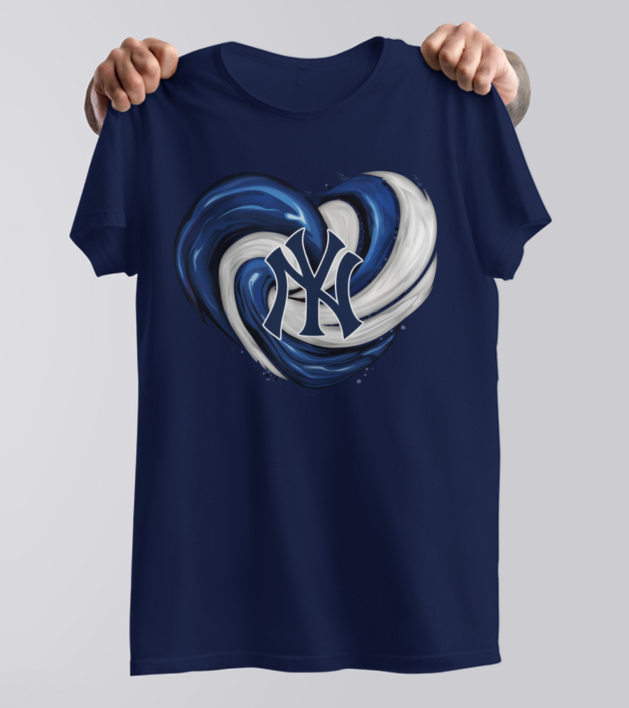 New York Yankees Heart Logo In Blue And White Swirl T-Shirt