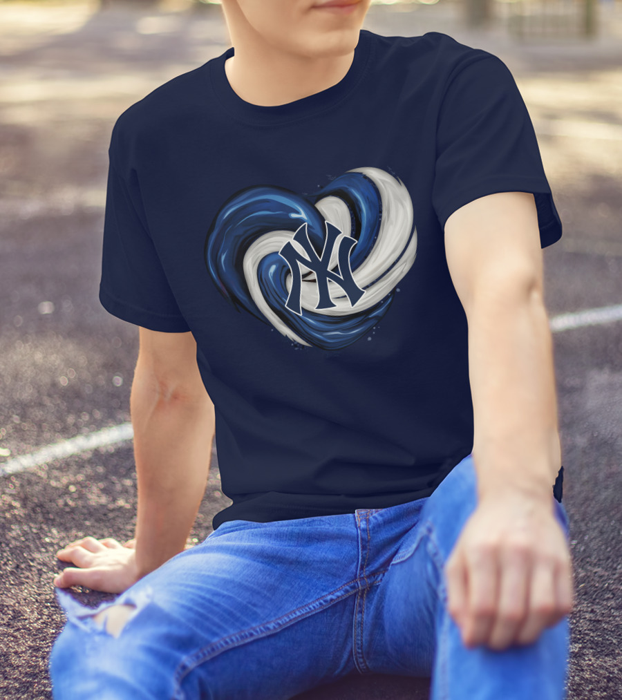 New York Yankees Heart Logo In Blue And White Swirl T-Shirt