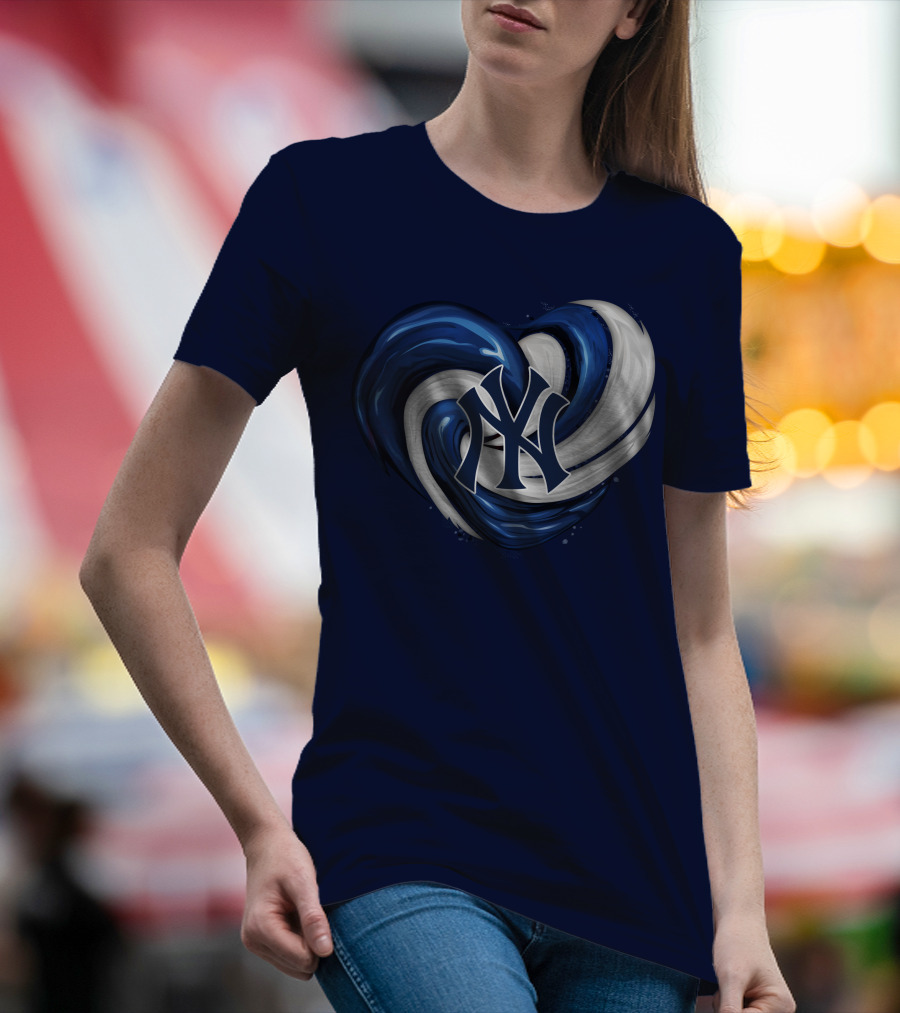 New York Yankees Heart Logo In Blue And White Swirl T-Shirt