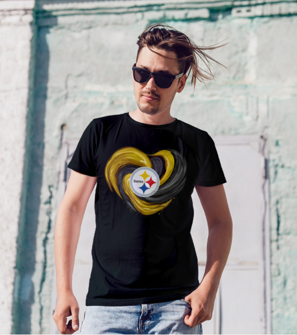 Steelers Tornado Heart Black And Gold Swirl T-Shirt