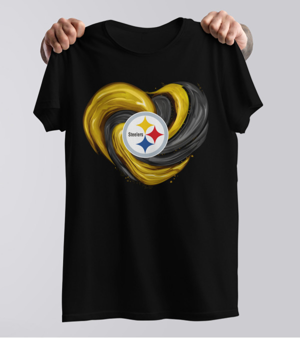 Steelers Tornado Heart Black And Gold Swirl T-Shirt