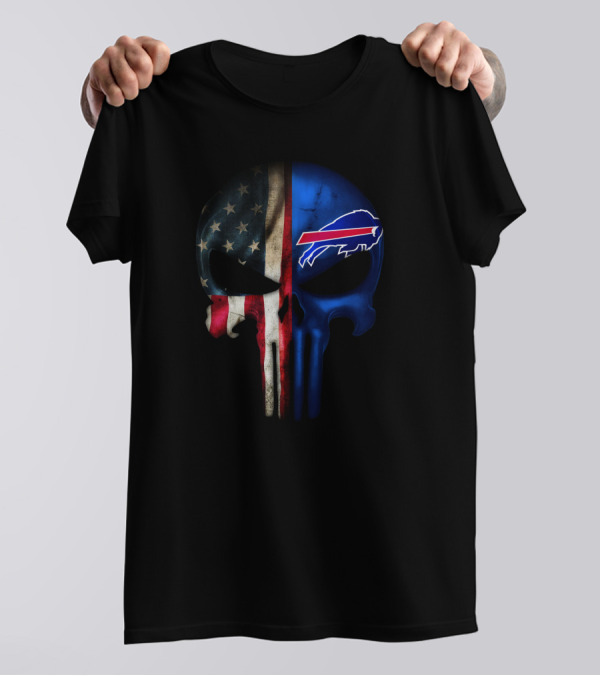 The Punisher Skull American Flag Buffalo Bills T-Shirt