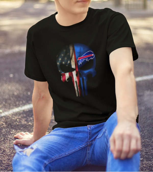 The Punisher Skull American Flag Buffalo Bills T-Shirt