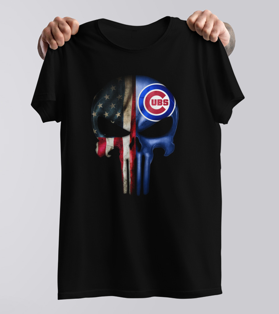 Chicago Cubs Punisher Skull American Flag T-Shirt