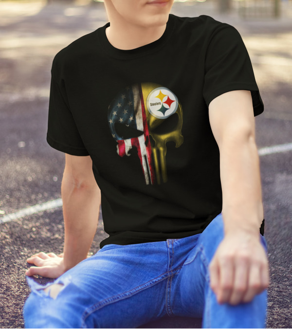 Punisher Skull American Flag Steelers T-Shirt
