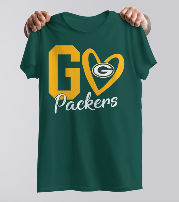 Go Packers Heart Logo Green Bay Enthusiasm T-Shirt