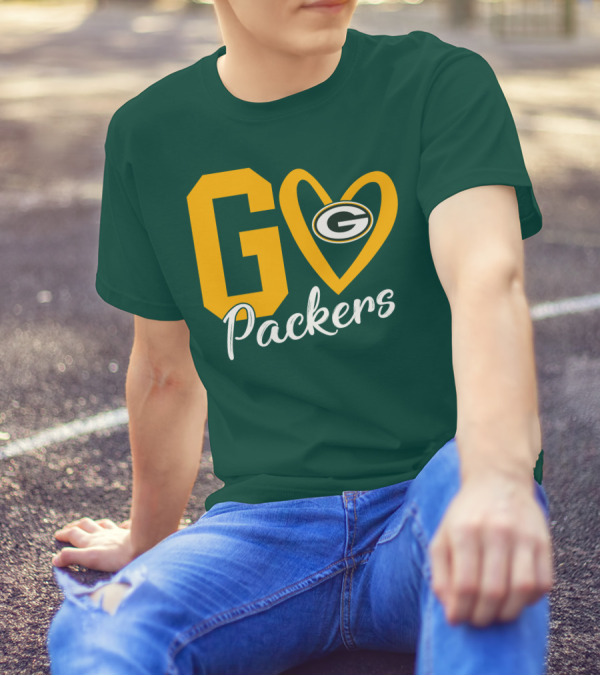Go Packers Heart Logo Green Bay Enthusiasm T-Shirt