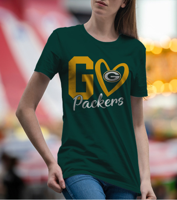 Go Packers Heart Logo Green Bay Enthusiasm T-Shirt