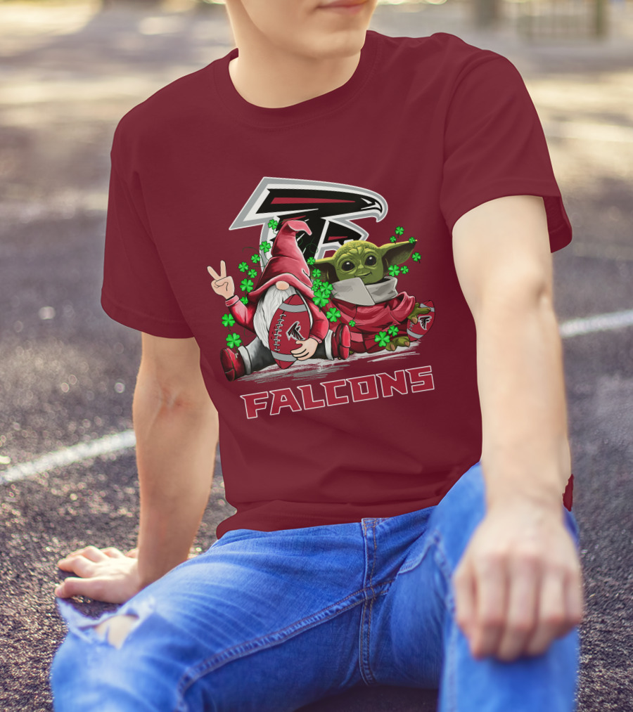 Leprechauns Gnomes Baby Yoda Hug Atlanta Falcons Shamrock Football T-Shirt