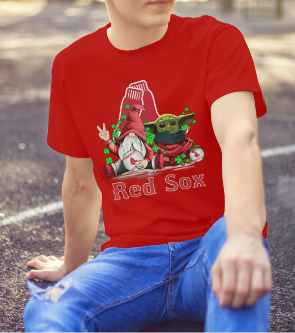 Leprechauns Gnomes Baby Yoda Red Sox Boston Baseball T-Shirt