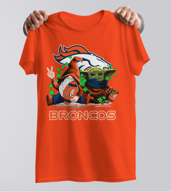 Broncos Leprechaun Gnome Baby Yoda Hugging Football Fan T-Shirt