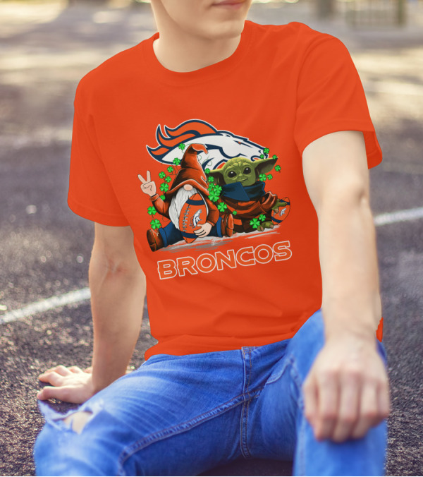 Broncos Leprechaun Gnome Baby Yoda Hugging Football Fan T-Shirt