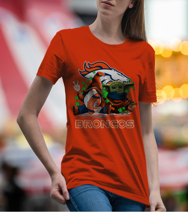 Broncos Leprechaun Gnome Baby Yoda Hugging Football Fan T-Shirt