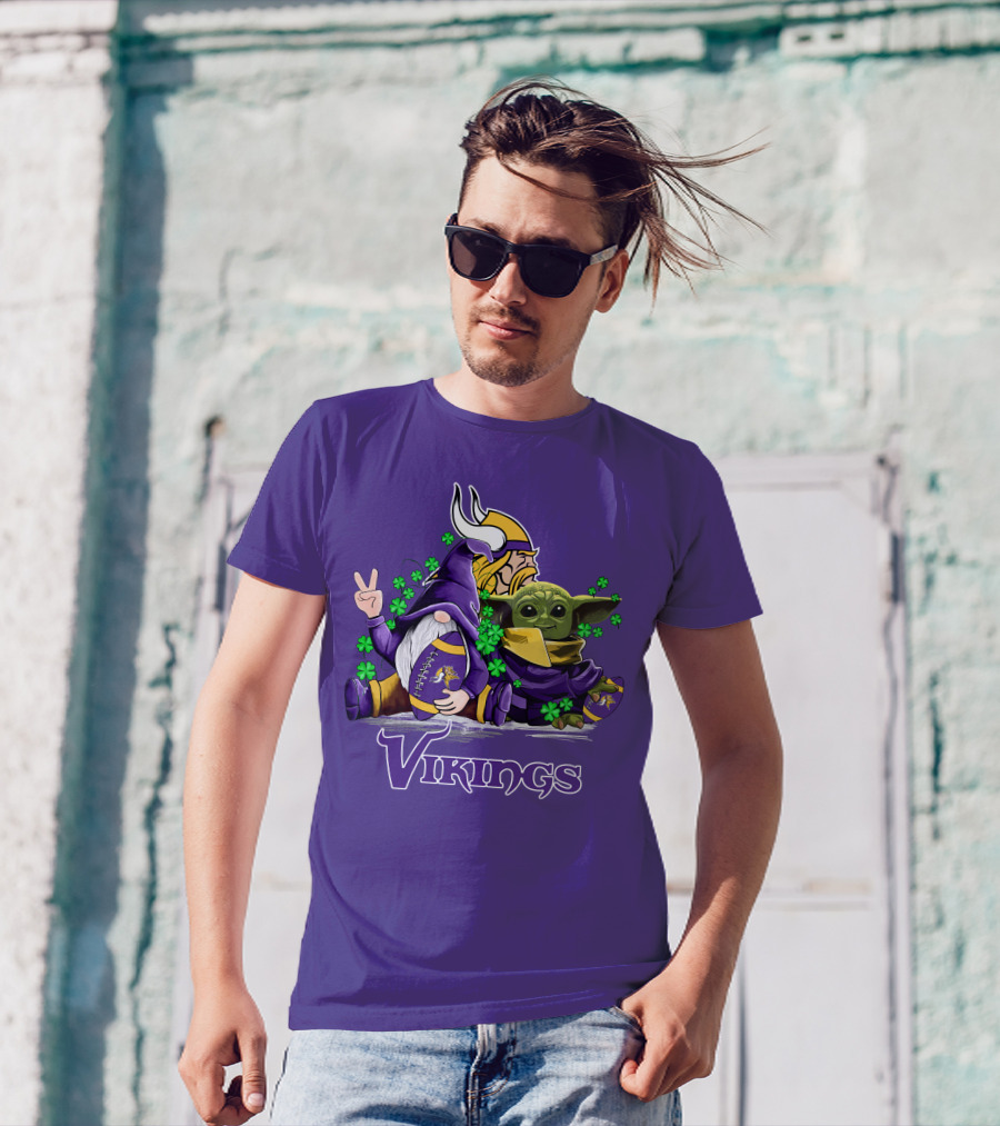 Leprechauns Gnomes Baby Yoda Hug Vikings Football Team T-Shirt