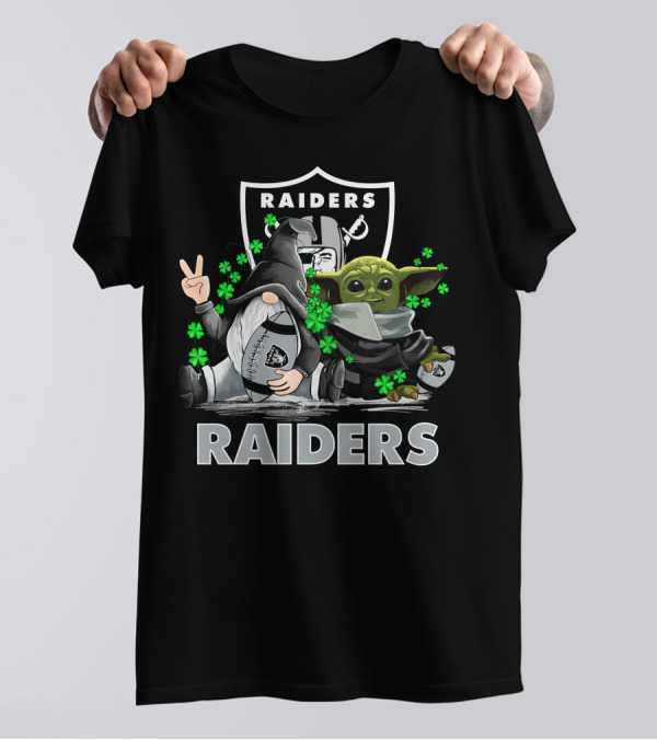 Leprechauns Gnomes Baby Yoda Hug Raiders Football Peace Shamrocks T-Shirt