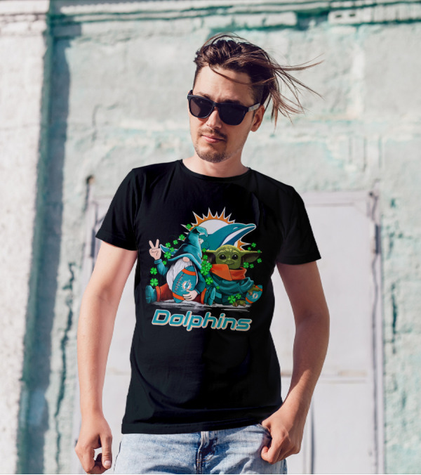 Miami Dolphins Leprechauns Gnomes Baby Yoda Hug T-Shirt