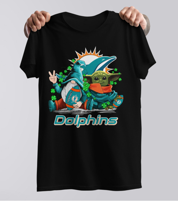 Miami Dolphins Leprechauns Gnomes Baby Yoda Hug T-Shirt