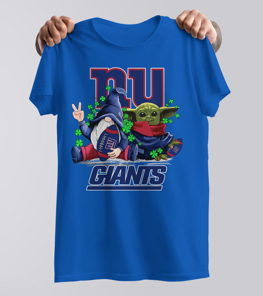 New York Giants Leprechauns Gnomes Baby Yoda Football Clover T-Shirt
