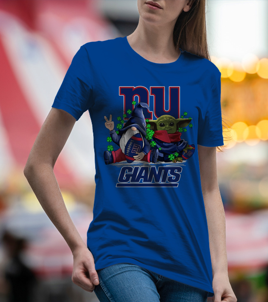New York Giants Leprechauns Gnomes Baby Yoda Football Clover T-Shirt