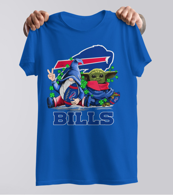 Leprechauns Gnomes Baby Yoda Hug Buffalo Bills Football Team Logo Shamrocks T-Shirt