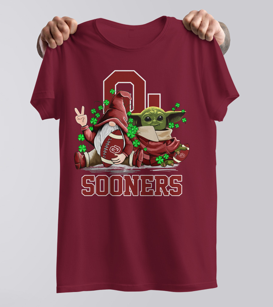 Oklahoma Sooners Leprechauns Gnomes Baby Yoda Football T-Shirt