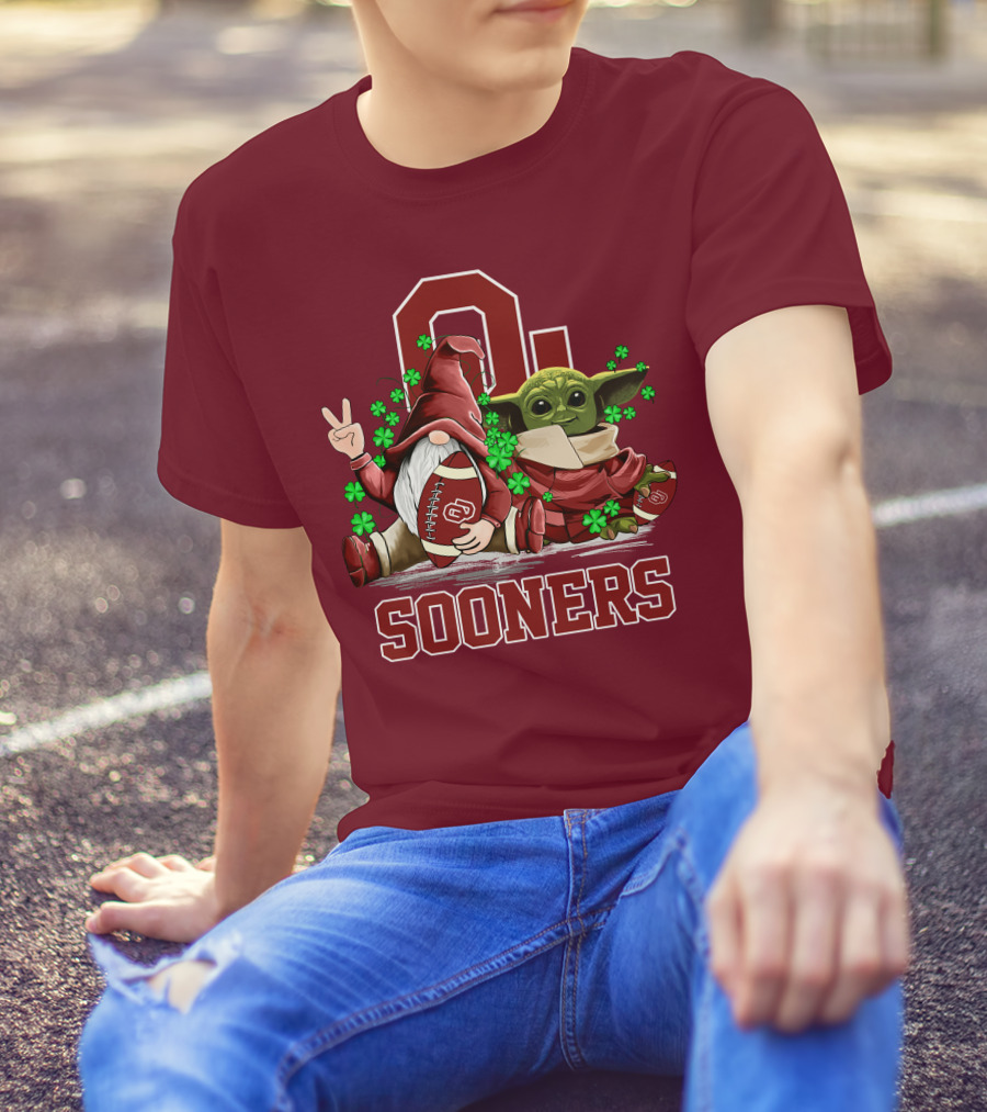 Oklahoma Sooners Leprechauns Gnomes Baby Yoda Football T-Shirt