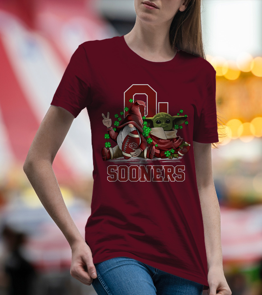 Oklahoma Sooners Leprechauns Gnomes Baby Yoda Football T-Shirt
