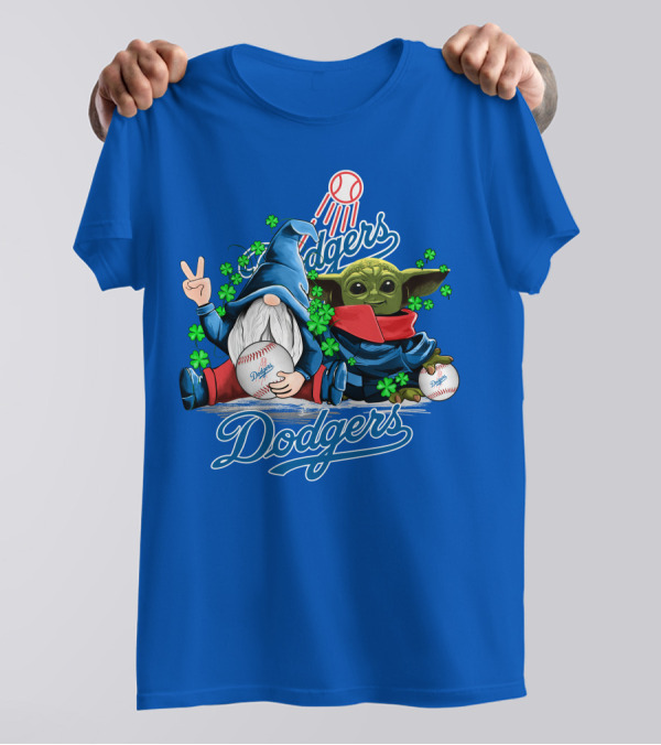 Dodgers Gnomes And Baby Yoda With Baseball And Shamrocks T-Shirt