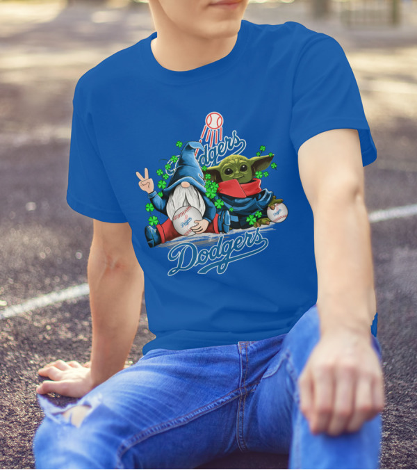 Dodgers Gnomes And Baby Yoda With Baseball And Shamrocks T-Shirt
