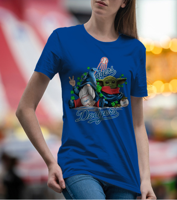 Dodgers Gnomes And Baby Yoda With Baseball And Shamrocks T-Shirt