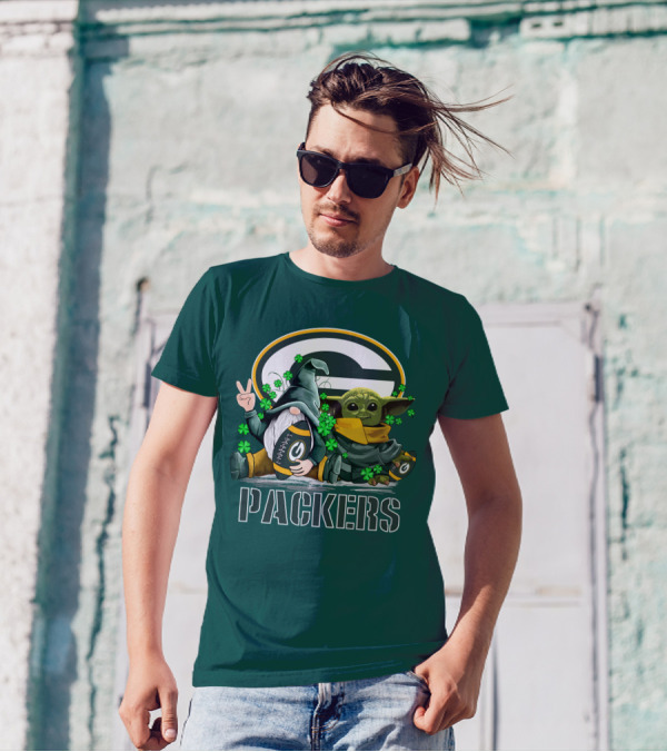 Leprechauns Gnomes Baby Yoda Packers Logo Shamrocks Hug Green Bay T-Shirt