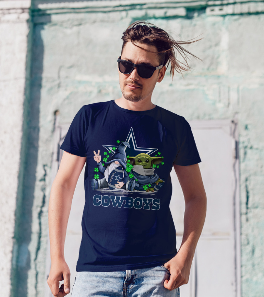 Leprechauns Gnomes Baby Yoda Hug Cowboys Star Clover Football T-Shirt
