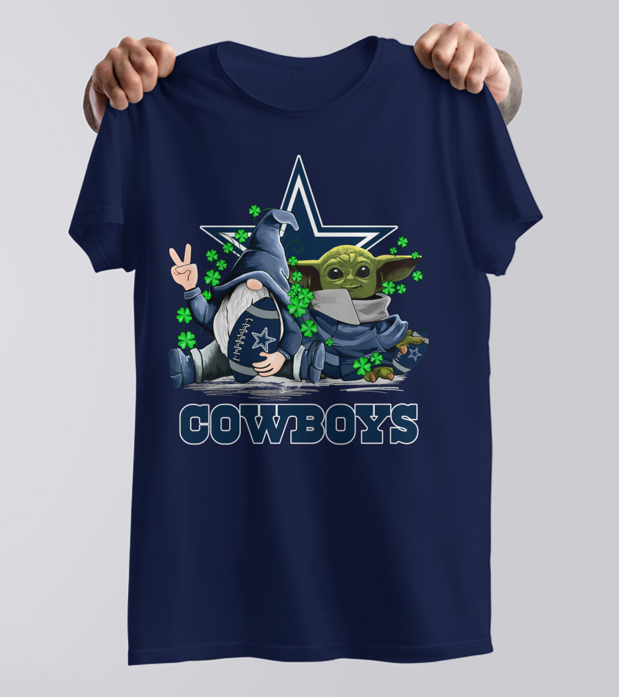Leprechauns Gnomes Baby Yoda Hug Cowboys Star Clover Football T-Shirt