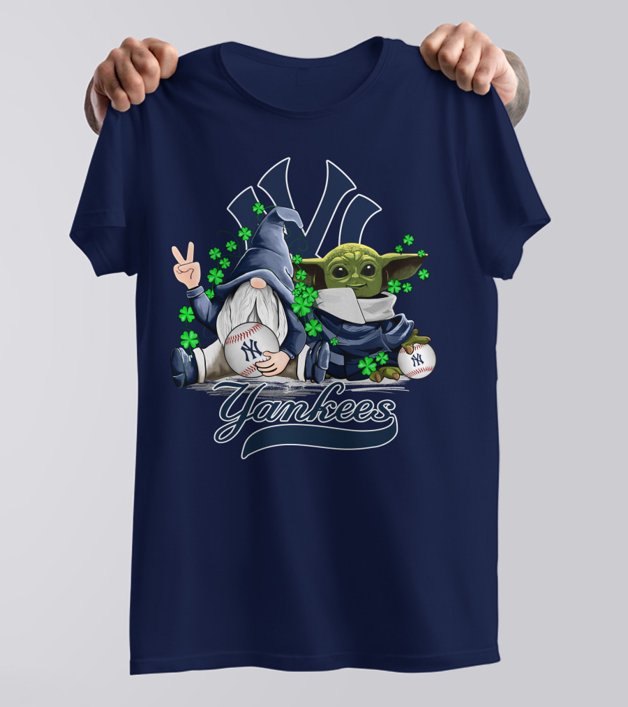 Leprechaun Gnome Baby Yoda Yankees Logo Baseball Fan T-Shirt