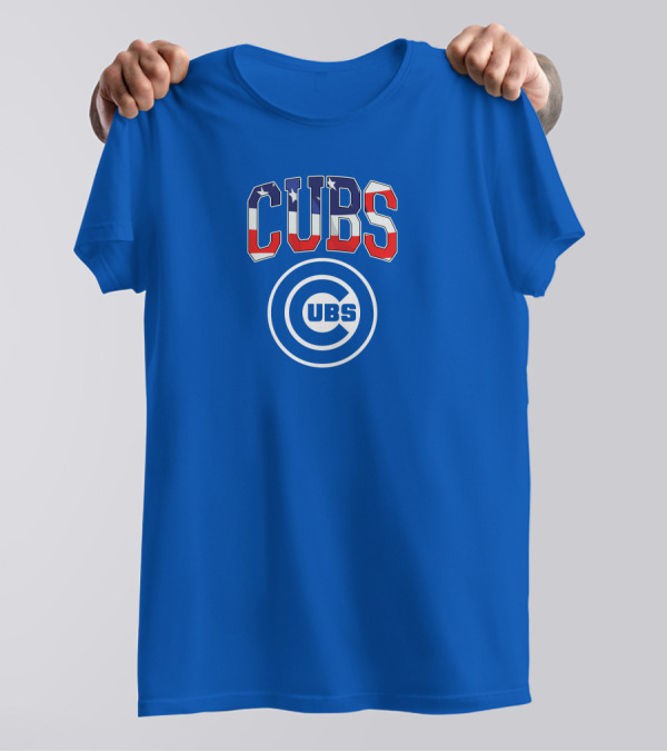Chicago Cubs Stars And Stripes Logo CUBS Text American Flag Colors T-Shirt