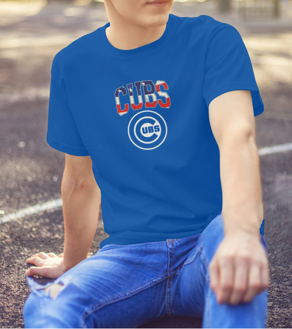 Chicago Cubs Stars And Stripes Logo CUBS Text American Flag Colors T-Shirt