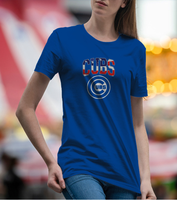 Chicago Cubs Stars And Stripes Logo CUBS Text American Flag Colors T-Shirt