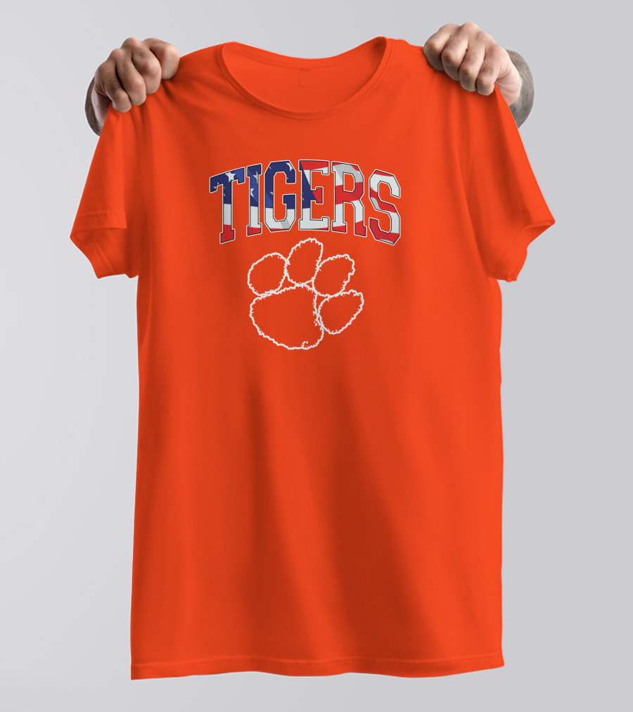 Tigers American Flag Paw Prints T-Shirt